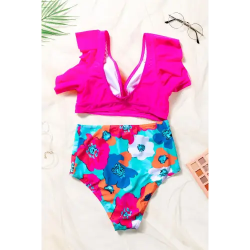 Vibrant Synz Cropped Swim Top with Floral Bottoms Set