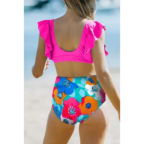 Vibrant Synz Cropped Swim Top with Floral Bottoms Set