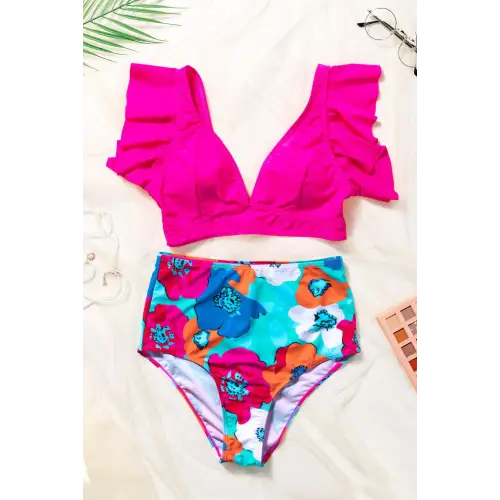 Vibrant Synz Cropped Swim Top with Floral Bottoms Set