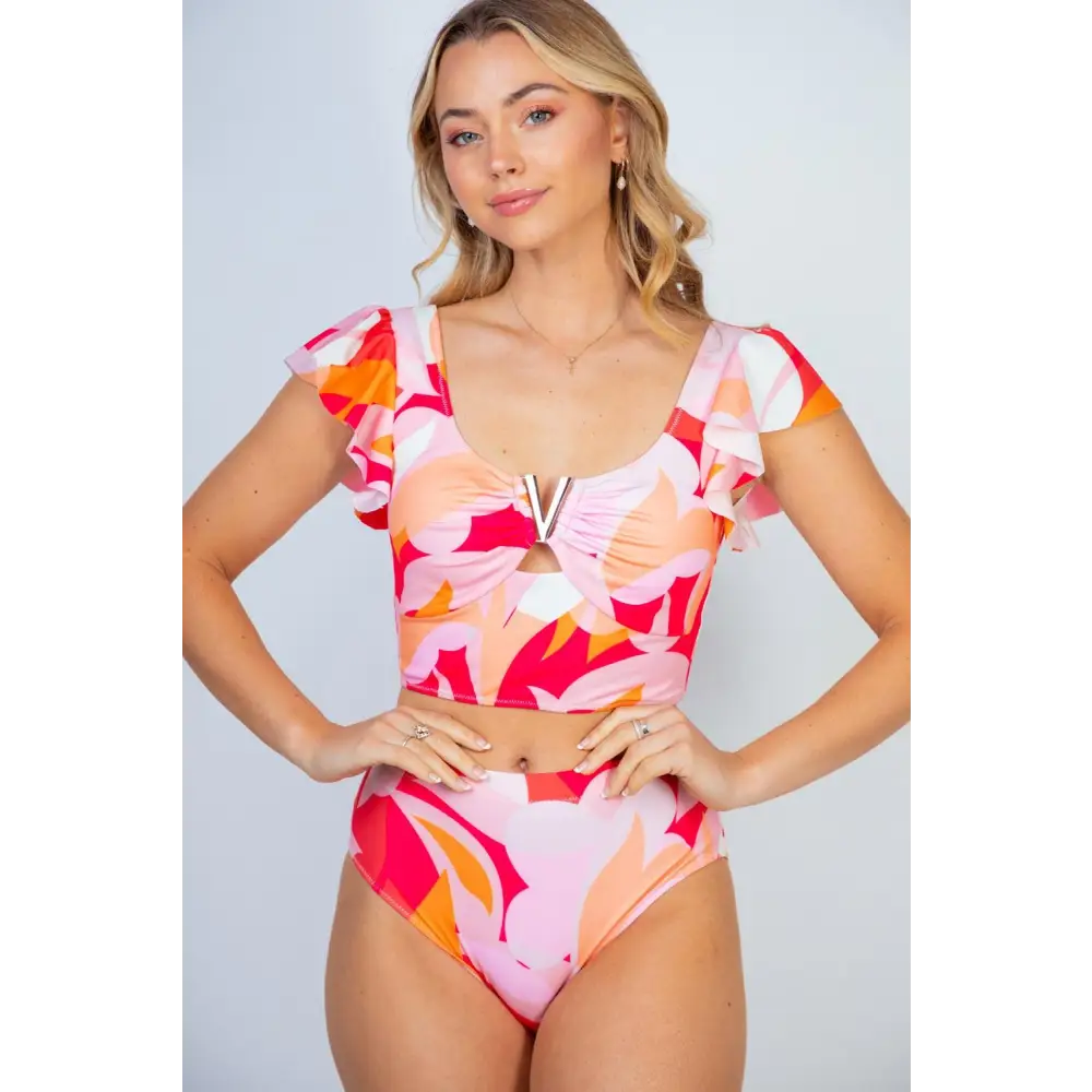 White Birch Full Size Floral Two Piece Swim Set