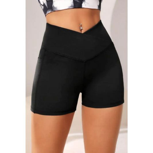 Wide Waistband Active Shorts with Pocket - Black / S - CynthiaMonica CM