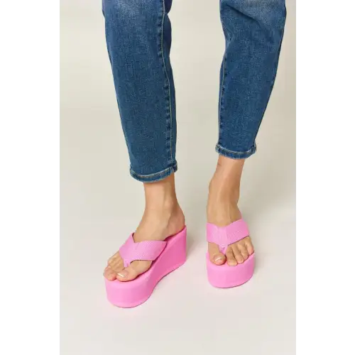 Wild Diva Pink Open Toe Platform Wedge Sandals for Summer Fun