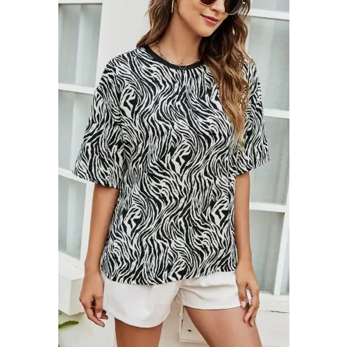 Printed Round Neck Half Sleeve Top - CM Fashion