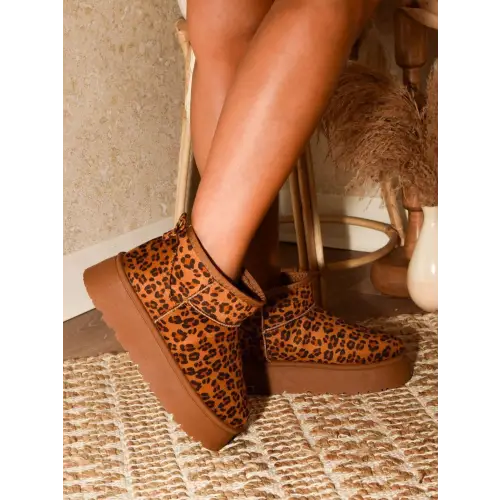 WILD DIVA Thermal Furry Leopard Platform Booties - CM Fashion