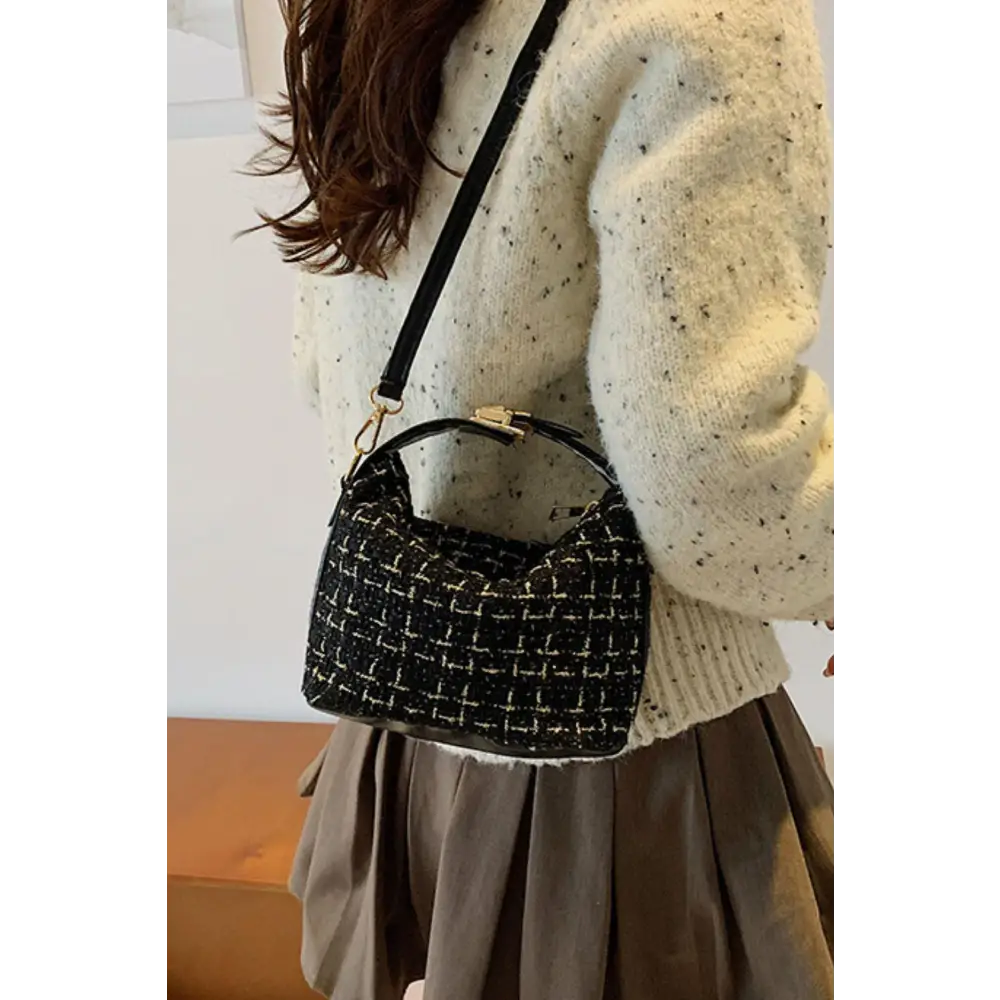 Elegant Tweed Woven Removable Strap Shoulder Bag in Cream