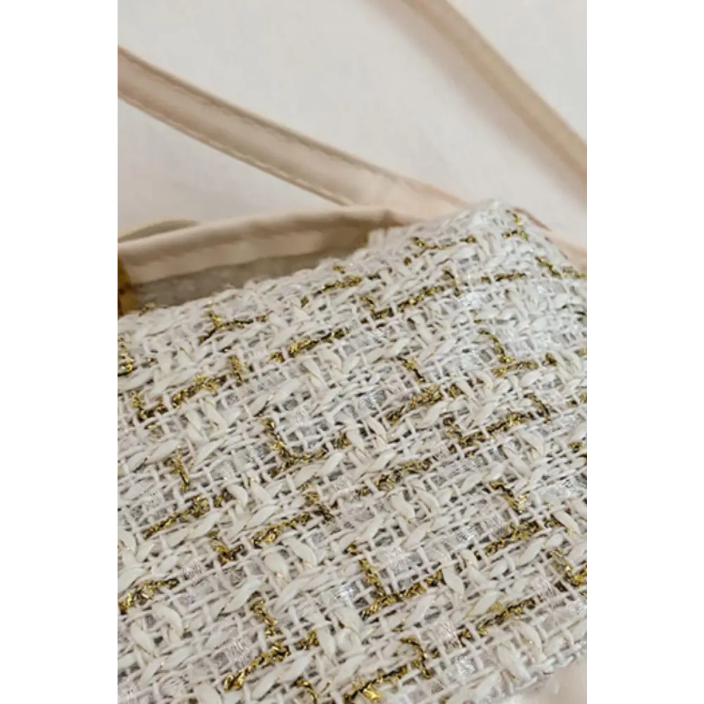 Elegant Tweed Woven Removable Strap Shoulder Bag in Cream