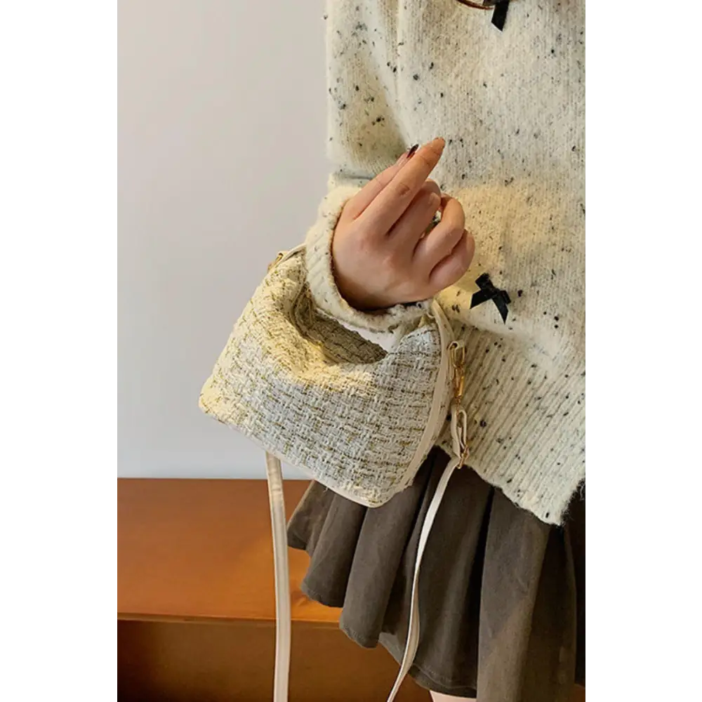 Elegant Tweed Woven Removable Strap Shoulder Bag in Cream