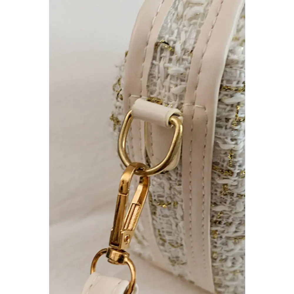 Elegant Tweed Woven Removable Strap Shoulder Bag in Cream