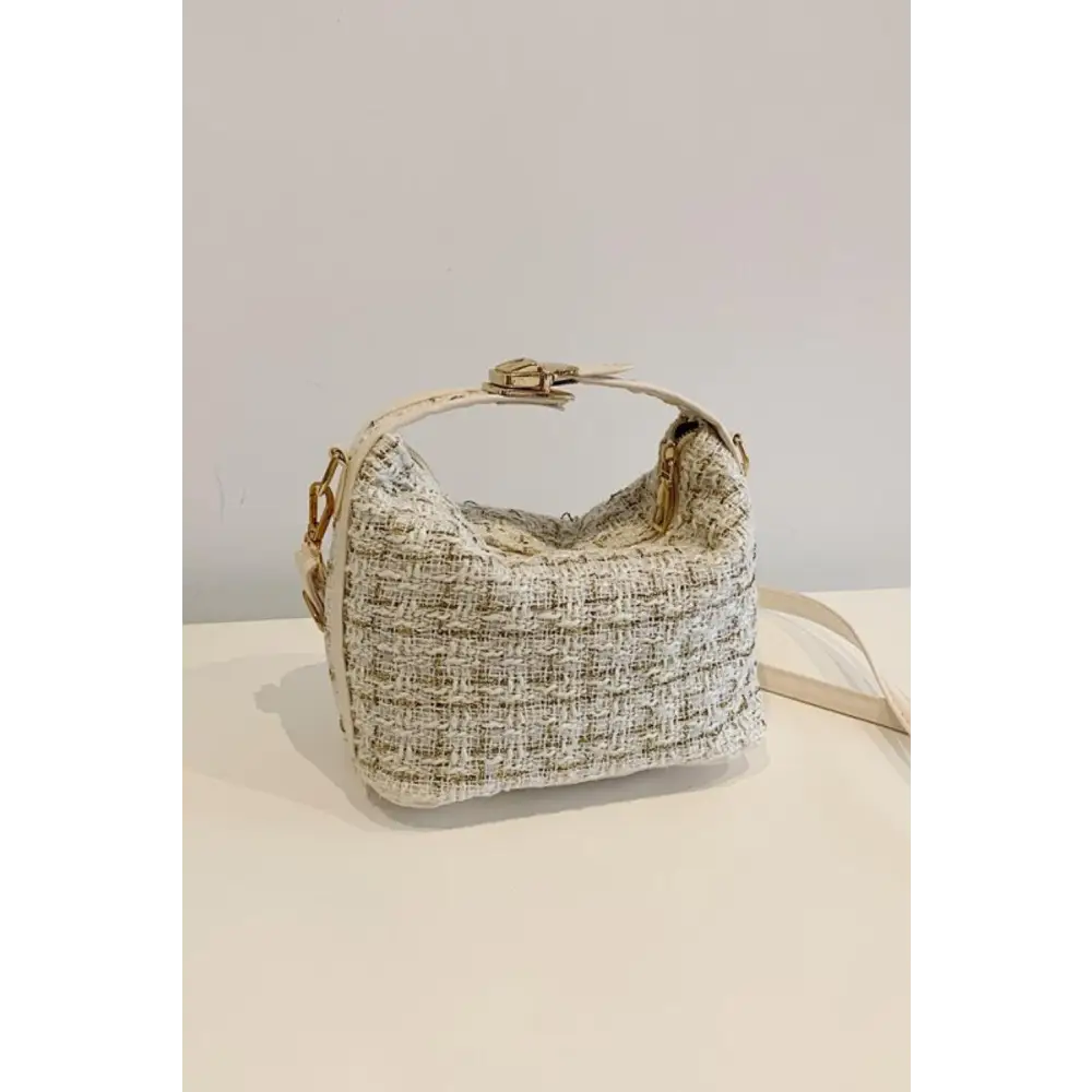 Elegant Tweed Woven Removable Strap Shoulder Bag in Cream