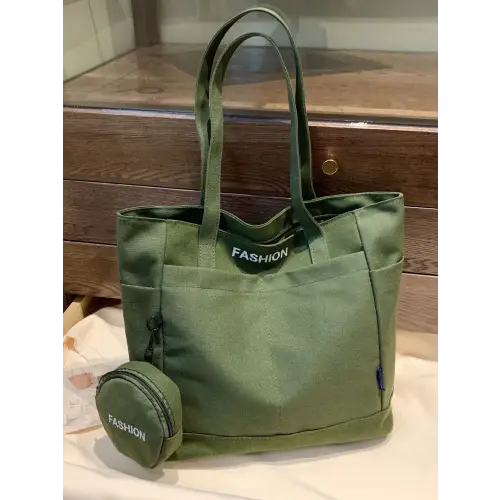 Yeppi Olive Green Canvas Tote Bag with Stylish Pouch