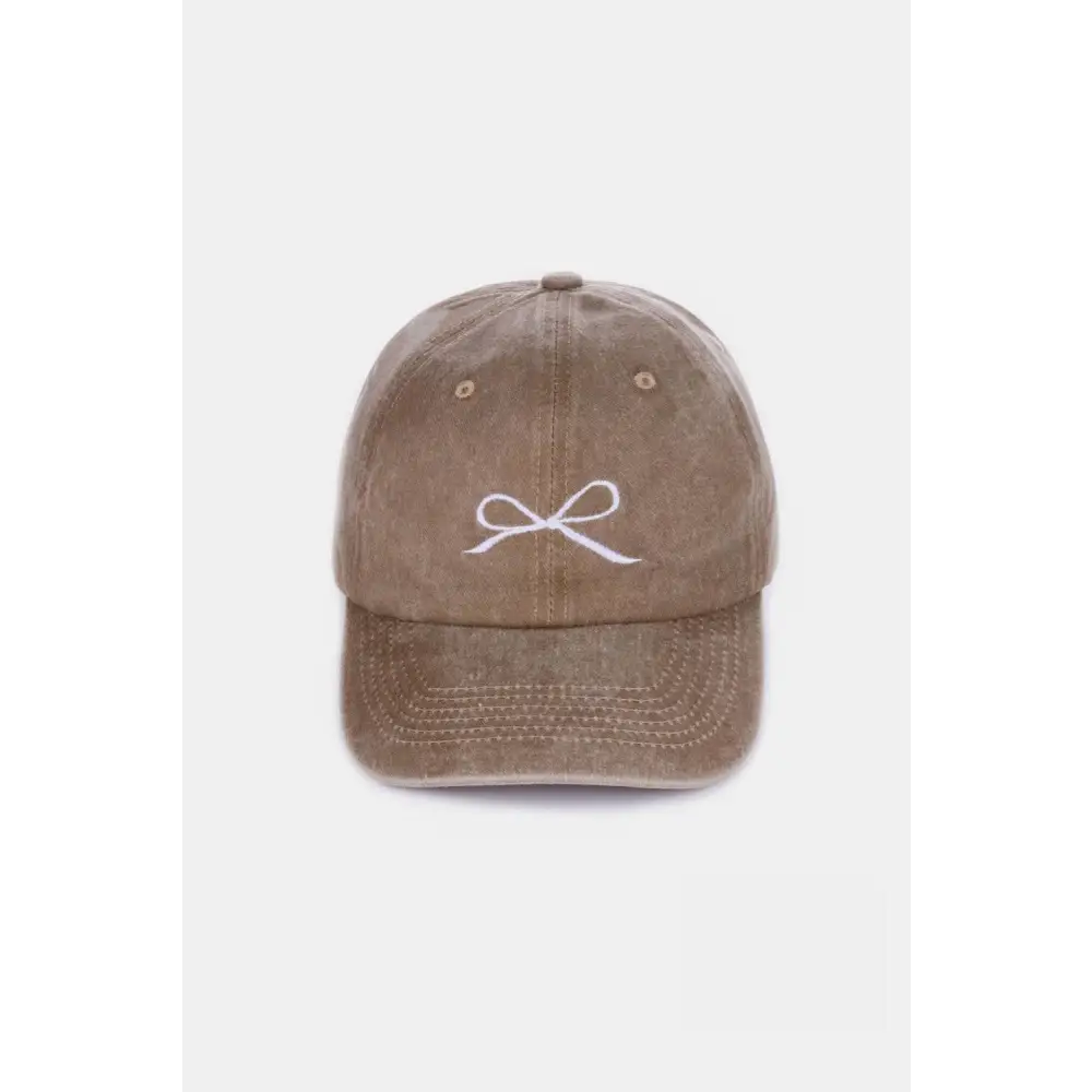 Zenana Bow Embroidered Washed Cotton Caps