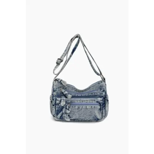 Adjustable Strap Denim Crossbody Bag - Medium / One Size - CynthiaMonica CM